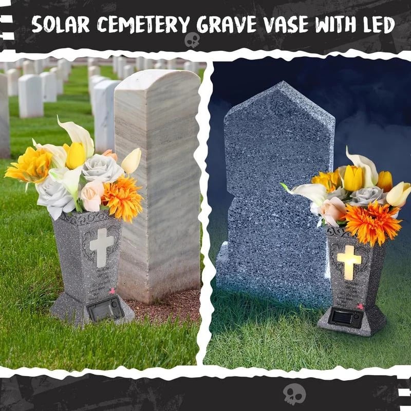 Solar-powered cross angel flowerpot solar-powered cemetery vase with LED