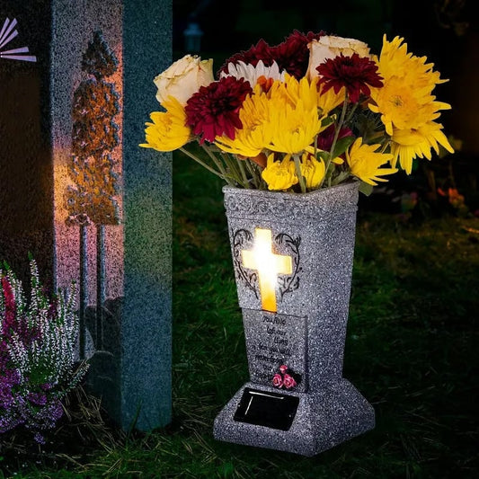 Solar-powered cross angel flowerpot solar-powered cemetery vase with LED