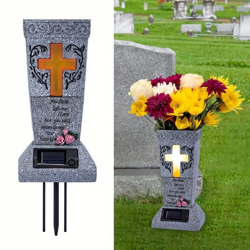 Solar-powered cross angel flowerpot solar-powered cemetery vase with LED