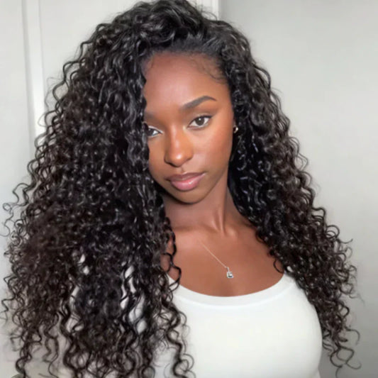 New In|Glueless Water Wave 3 In 1 Half Wig Drawstring Band Wear Go Wig Invisible Hairline