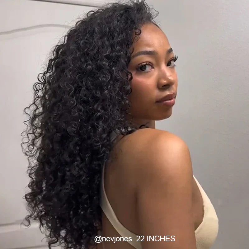 New In|Glueless Water Wave 3 In 1 Half Wig Drawstring Band Wear Go Wig Invisible Hairline