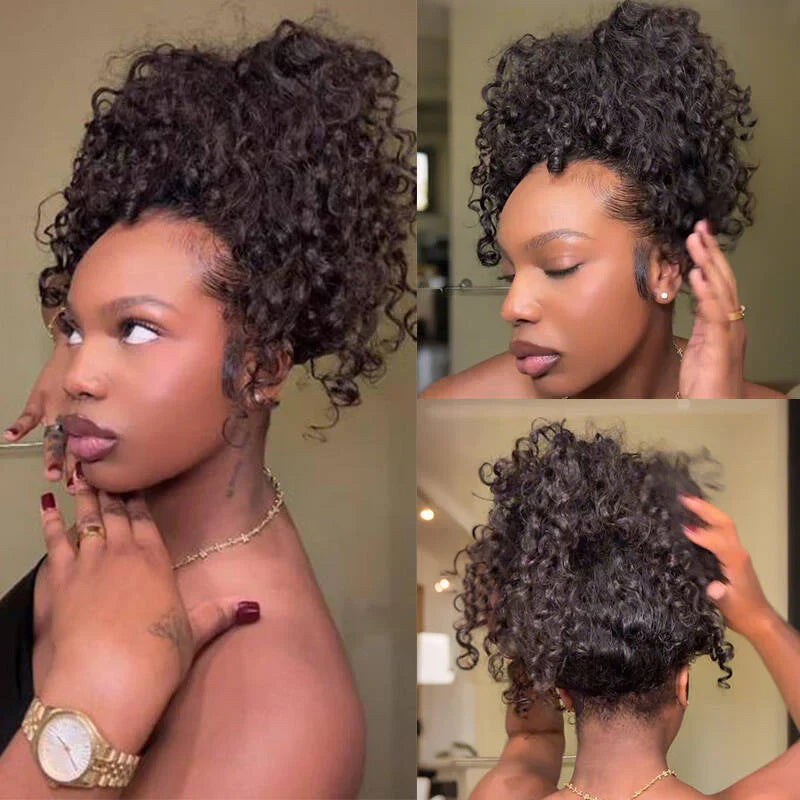 New In|Glueless Water Wave 3 In 1 Half Wig Drawstring Band Wear Go Wig Invisible Hairline