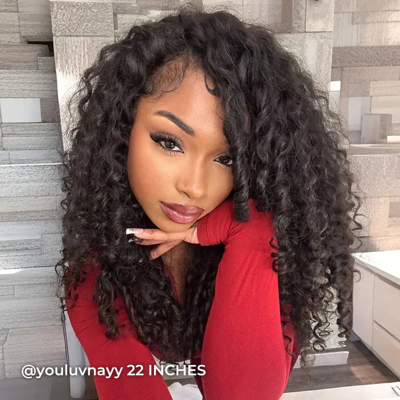 New In|Glueless Water Wave 3 In 1 Half Wig Drawstring Band Wear Go Wig Invisible Hairline