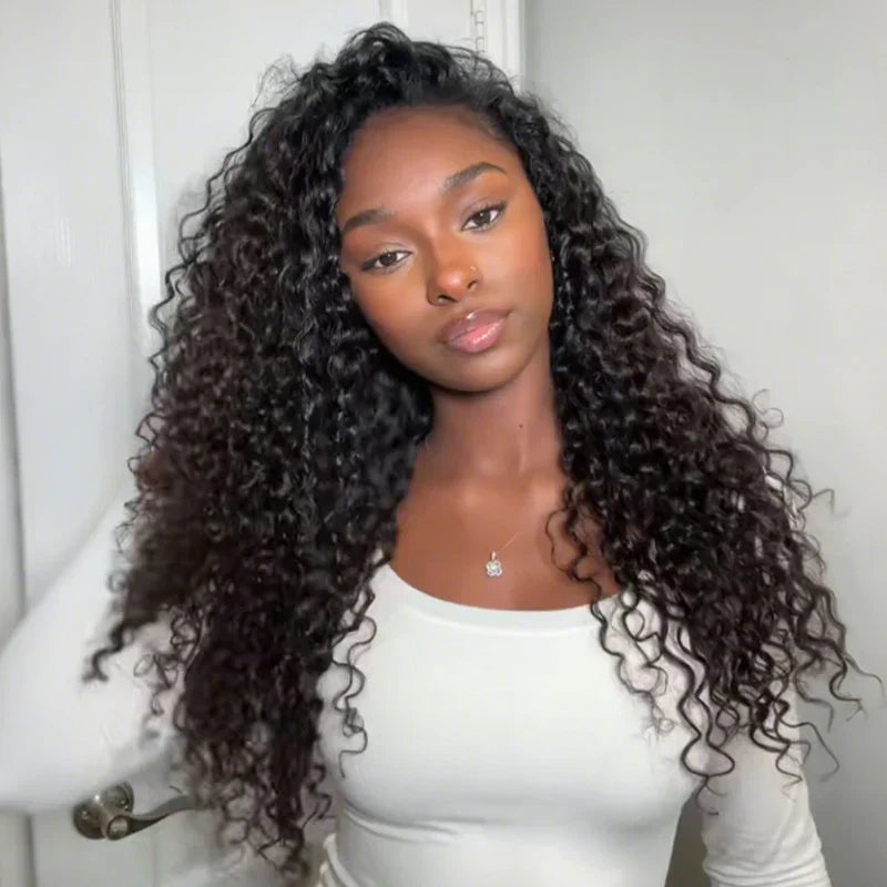 New In|Glueless Water Wave 3 In 1 Half Wig Drawstring Band Wear Go Wig Invisible Hairline