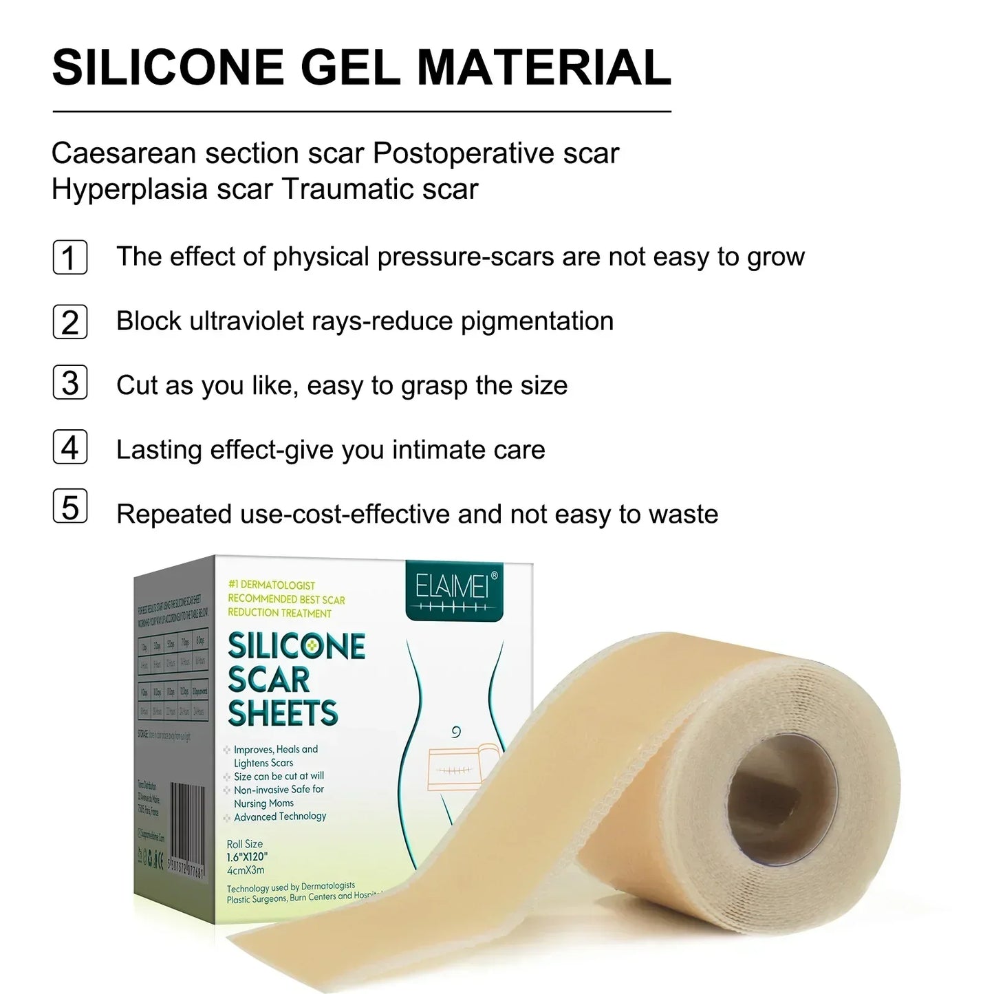 ELAIMEI Wholesale Effective Skin Therapy Scar Treatment Roll Silicone Gel Scar Sheets for New and Old Scars Removal