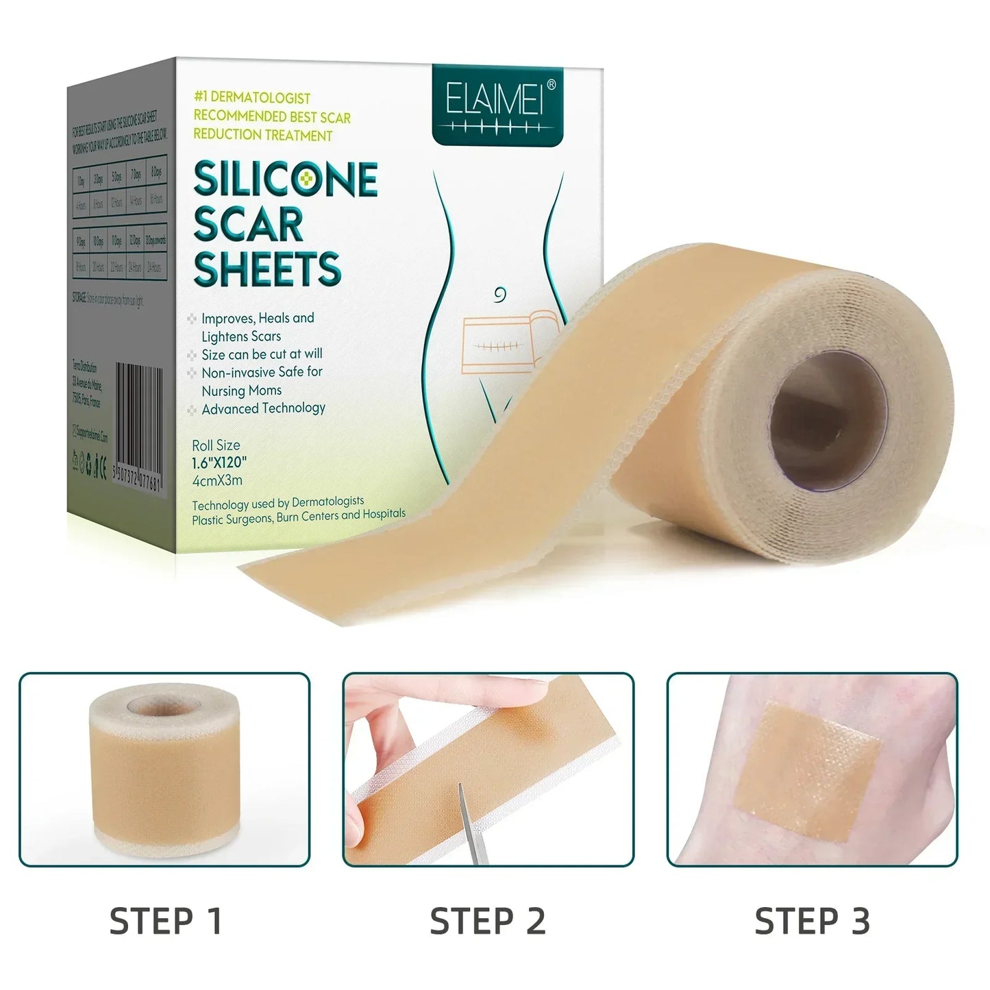 ELAIMEI Wholesale Effective Skin Therapy Scar Treatment Roll Silicone Gel Scar Sheets for New and Old Scars Removal