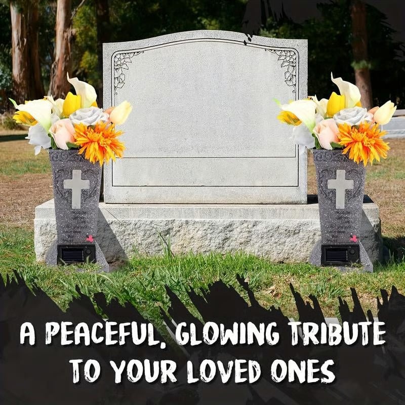 Solar-powered cross angel flowerpot solar-powered cemetery vase with LED
