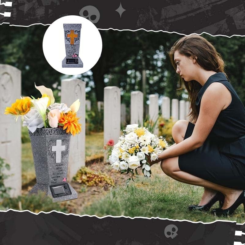 Solar-powered cross angel flowerpot solar-powered cemetery vase with LED