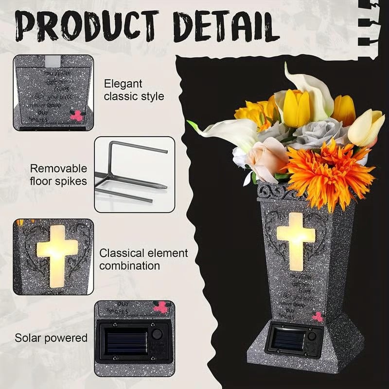 Solar-powered cross angel flowerpot solar-powered cemetery vase with LED
